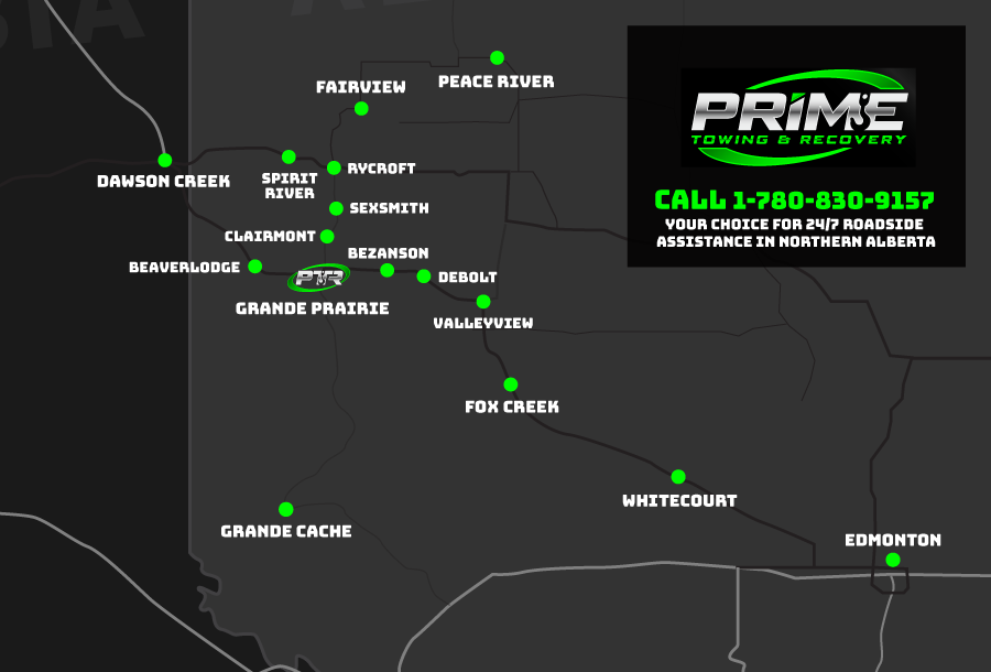 Service Area Map - Prime Towing & Recovery Grande Prairie